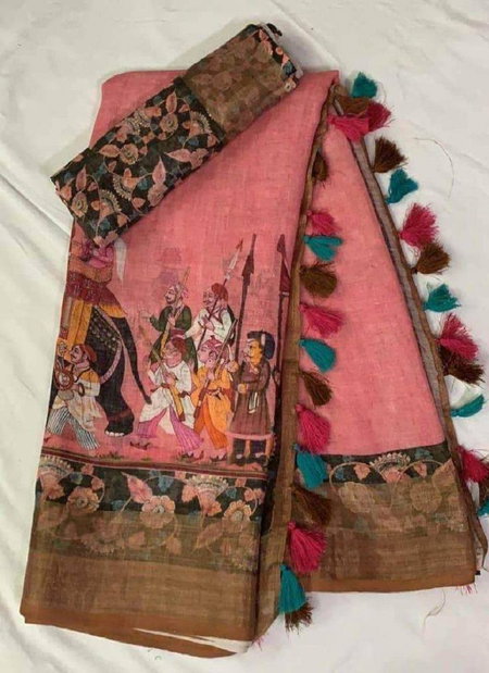 MG 103 Plain Linen Digital Printed Designer Saree Exporters In India